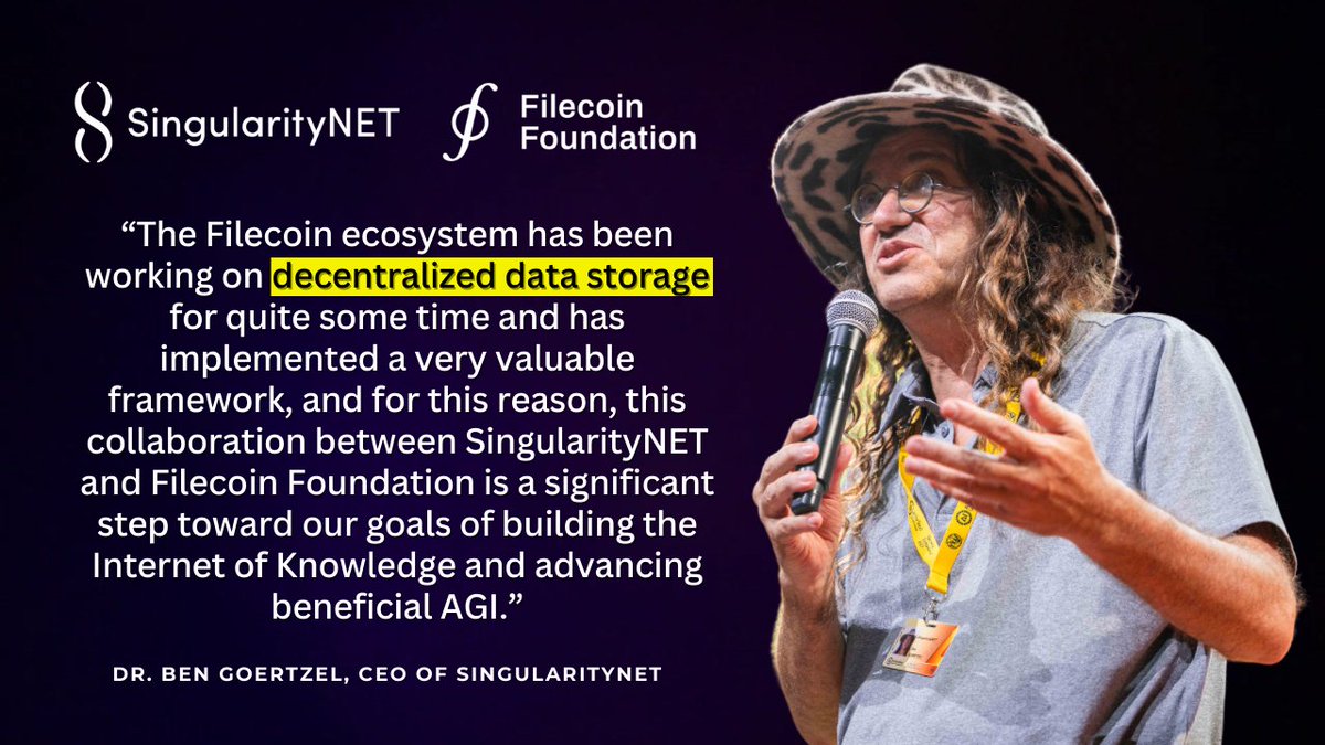 SingularityNET's tweet photo. Our collaboration with @FilFoundation and the @Filecoin ecosystem marks a significant step towards enhancing the integration of the #AI and #DePIN industries while adhering to strong decentralization principles and promoting the development of our Knowledge Layer initiative. https://t.co/tAG9qC6z10