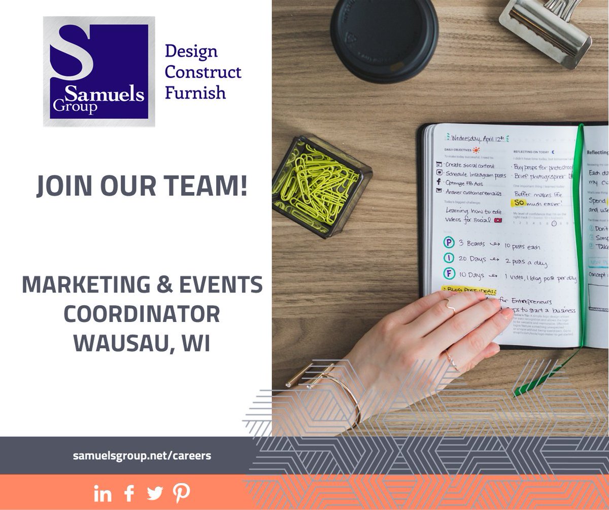 SamuelsGroup's tweet photo. The Samuels Group is looking for a Marketing &amp; Events Coordinator to join our team. This position will play a crucial role in our company to promote our brand, coordinate events, and support marketing initiatives.

Check out our website to apply today! https://t.co/megGb3KEsY https://t.co/UgF0VhlAzh