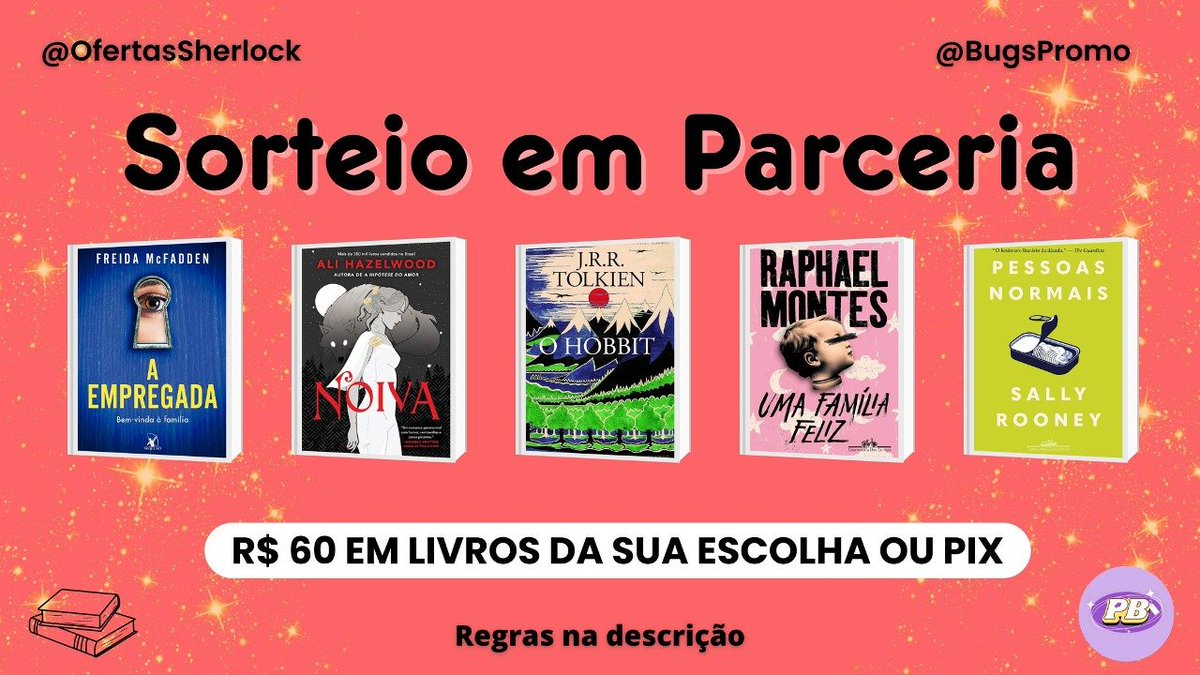 BugsPromo's tweet photo. 💜 SORTEIO EM PARCERIA 🩷

🏅 PRÊMIO:
—  R$60 em livros ou p1x
—  01 ganhador

📌 REGRAS:
— Seguir @OfertasSherlock e @BugsPromo 
— Dar RT aqui sem citar
— Comentar o prêmio desejado

🗓️ 26/07/24 🍀 https://t.co/jnjBOUjiGA