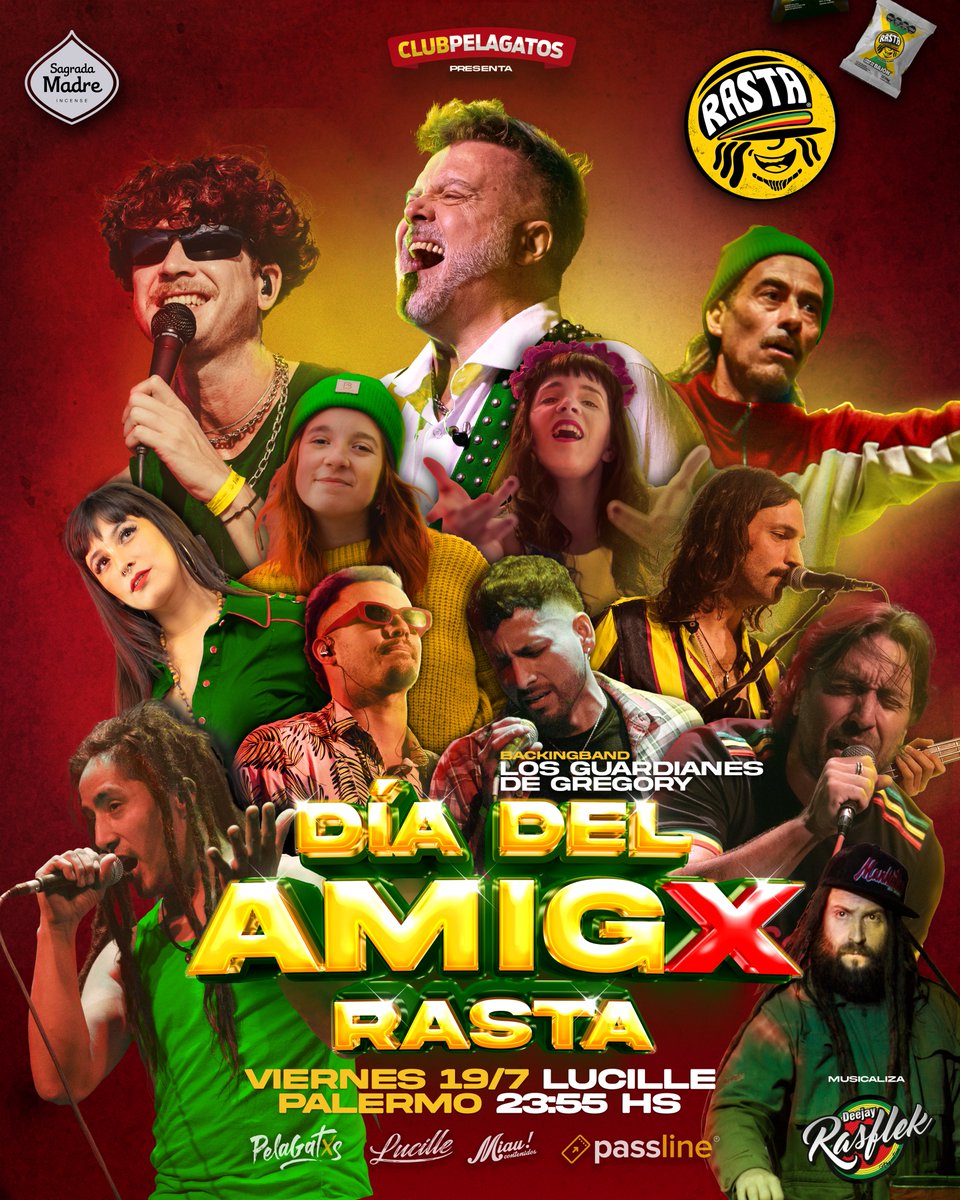 Hoy hay un show q tiene 10 cantantes invitados, versionando clásicos del reggae jamaiquino junto a 1 gran backingband. Además hay sorteos, regalos y juegos. Se destaca la participación de <a href="/JuanchiBaleiron/">JUANCHI</a> &amp; <a href="/BandalosChinos/">Bandalos Chinos</a> Quedan entradas bit.ly/DiaDelAmigxRas… y es en #Palermo
