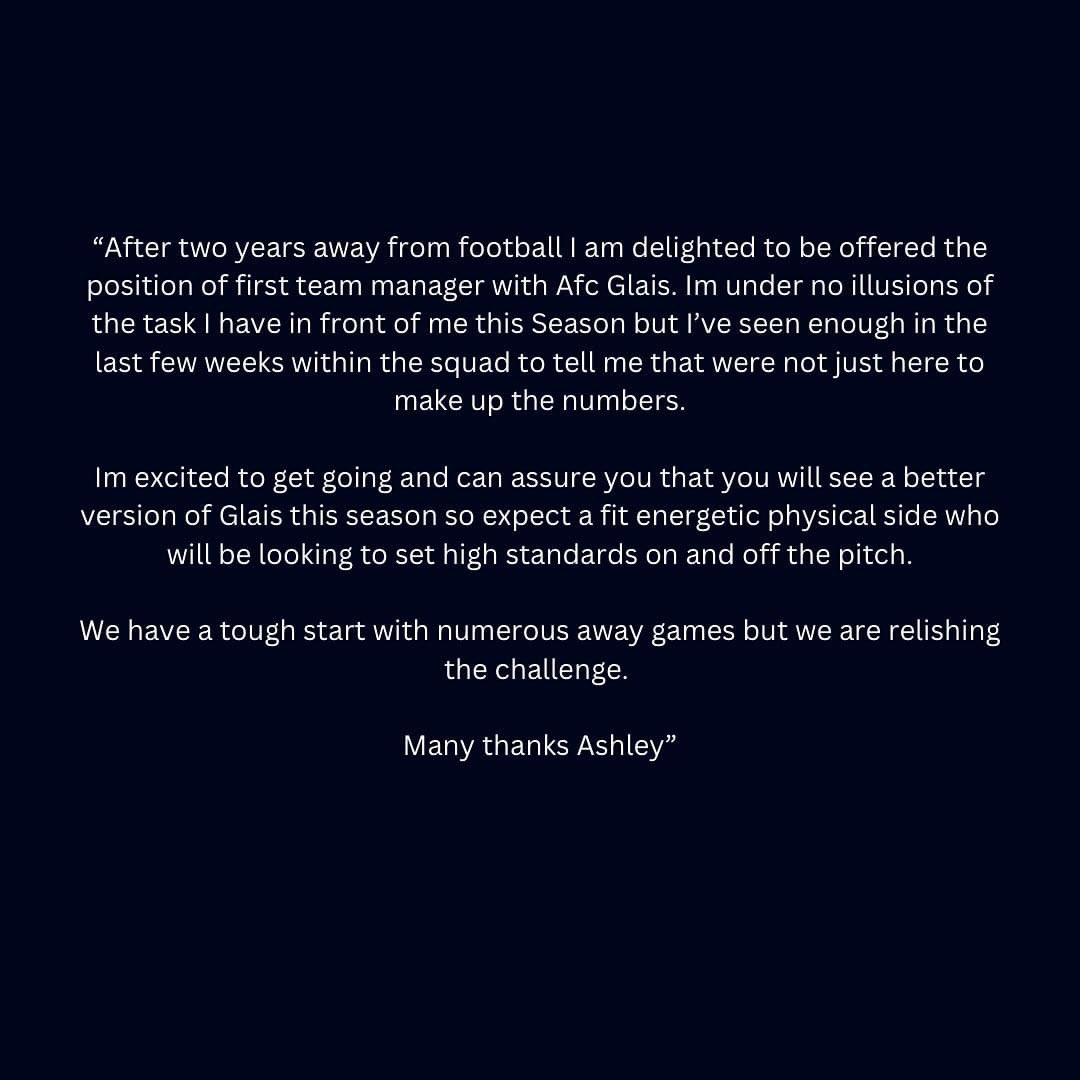 afcglais's tweet photo. AFC Glais welcomes our new First Team manager @AshleyW29274043 
UEFA B licence coach with experience managing in the Carmarthen league at Goodwick and Carmarthen Town!👏🏼

Looking forward now to the season ahead! 💪❤️💙 https://t.co/W89Ras6nZp