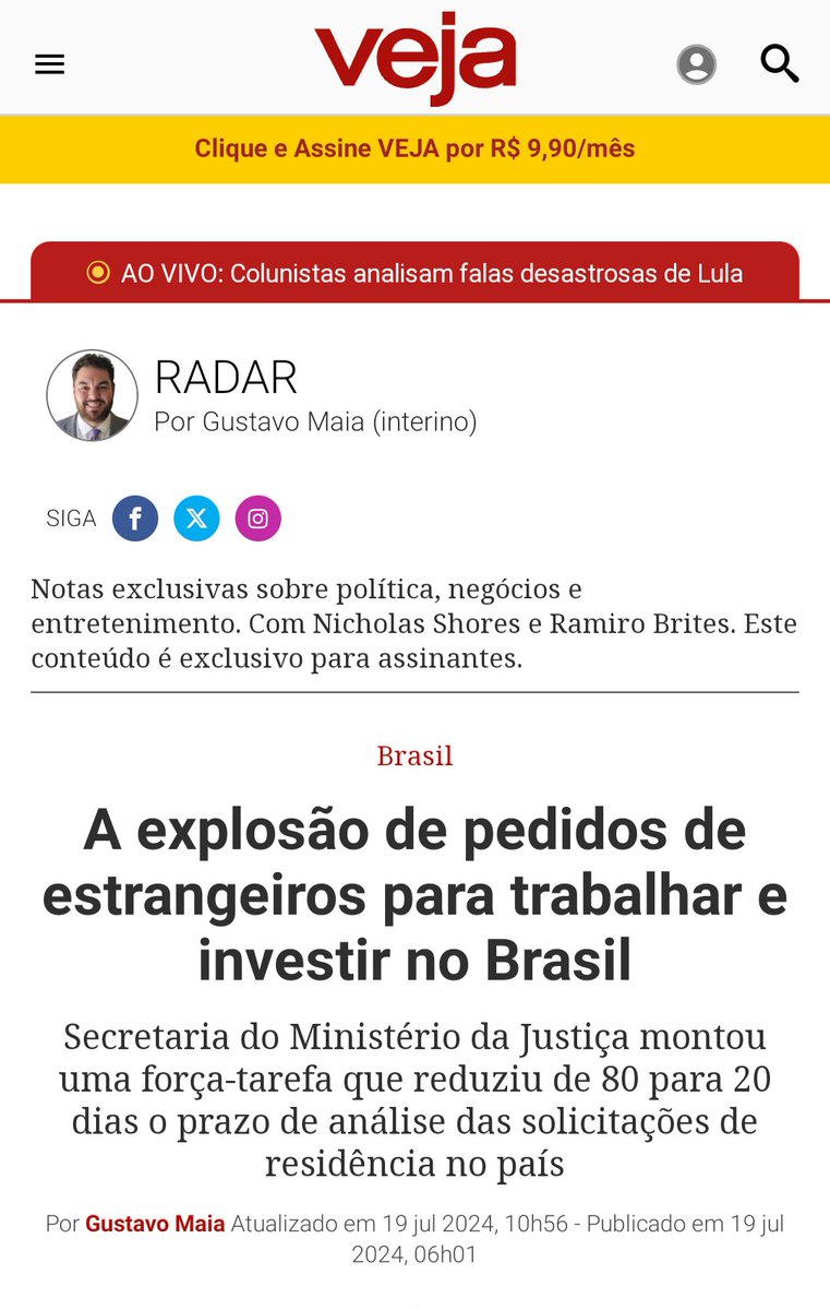 rvianna's tweet photo. Lamentável: estrangeiros esquecem de consultar Campos Neto e Faria Lima, e o número de pedidos para trabalhar/investir no Brasil dispara em 2024. https://t.co/0xQLQOqF12