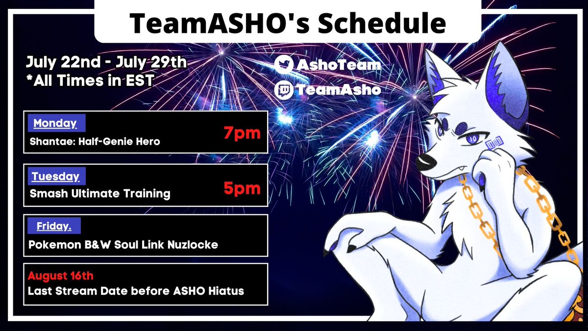 AshoTeam's tweet photo. NEW SCHEDULE OUT, BABY!!

ASHO's final date before out indefinite hiatus has been sealed.
Hope y'all have a safe weekend and see you later today  for our Pokemon Nuzlocke. https://t.co/zYvRbFIXOL