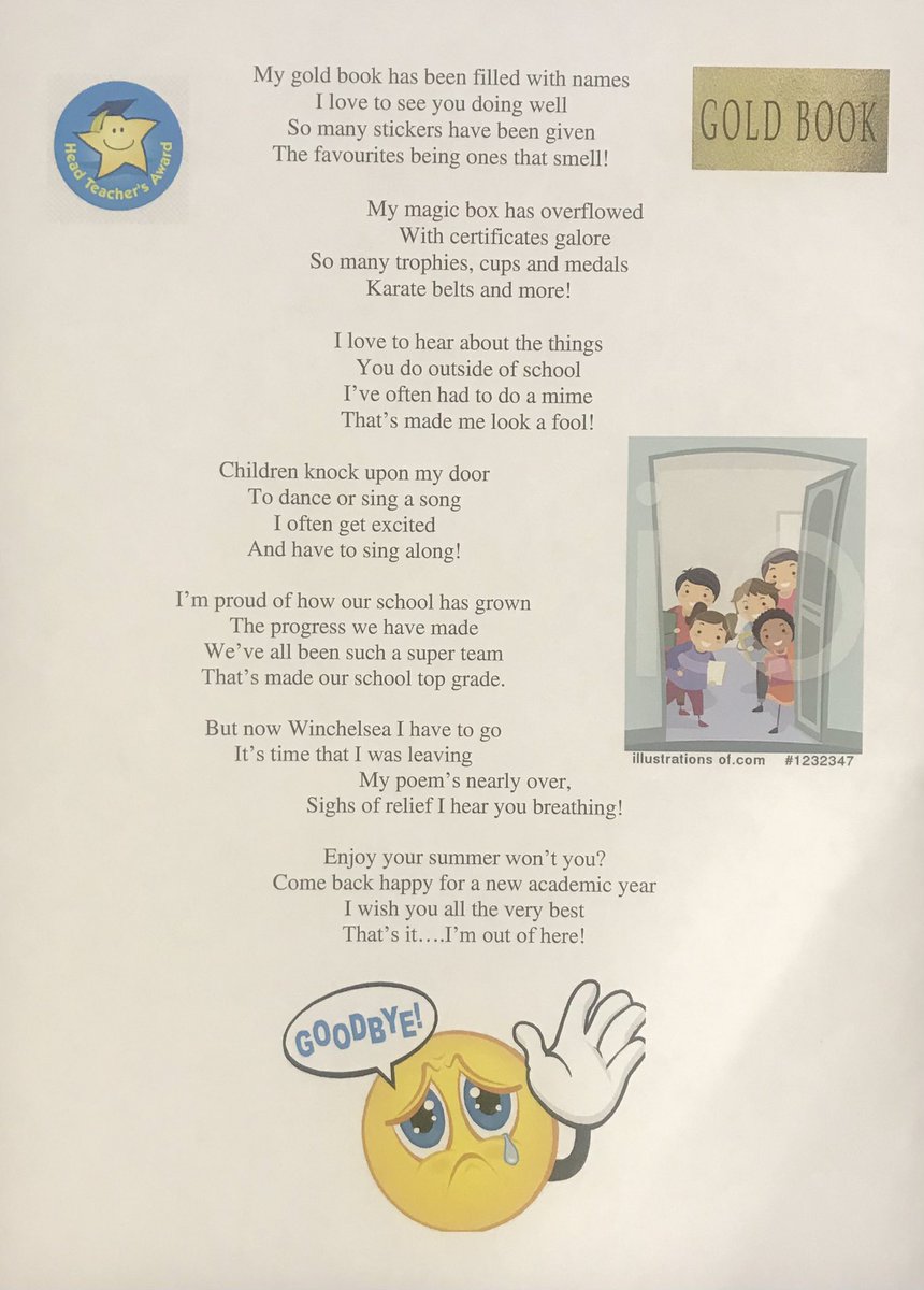 MissHDuckett's tweet photo. You have all added to my memories which are the most important thing for me. Winchelsea will always be in my heart and none of you are far away so I will be keeping in touch. Have a wonderful summer and for those that weren’t here to hear my last words I share my poem x https://t.co/ewgt6wUXhX