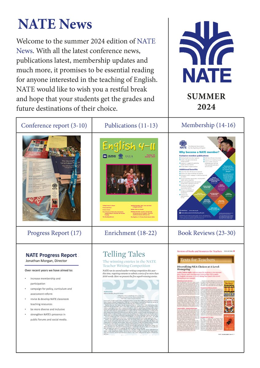 Welcome to the summer 2024 edition of NATE
News. You can download your copy here: bit.ly/NATE-News-July…

NATE would like to wish you a restful break and hope that your students get the grades and future destinations of their choice.