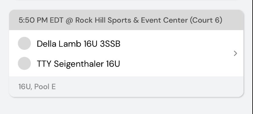 Game time schedule for today in South Carolina. Playing 16s, Let’s work.