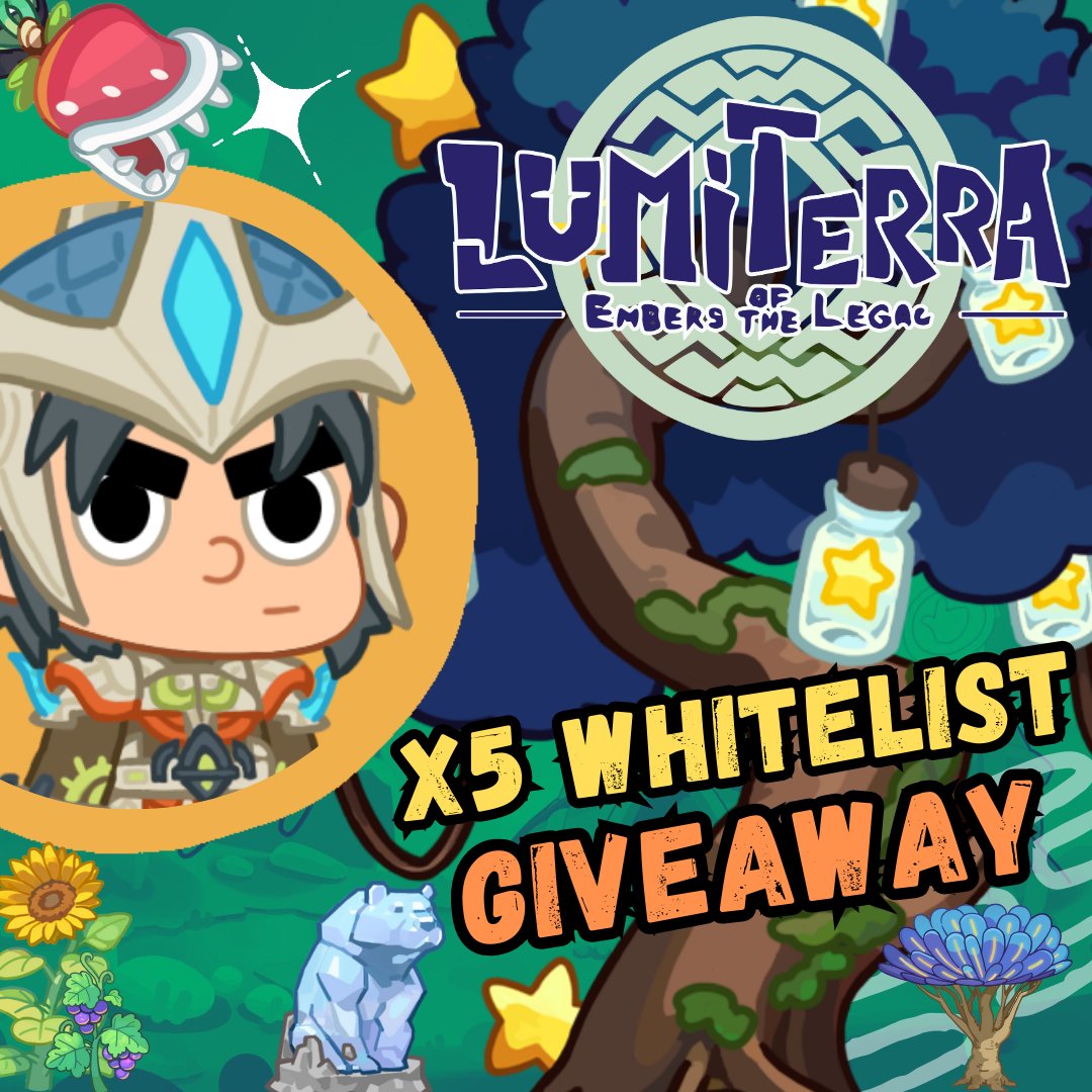 🚨 Giveaway Whitelist  X5 <a href="/LumiterraGame/">Lumiterra (mainnet arc)</a>  🚨

If you want to Play and win an access to the Game, all you have to do is:

✅ Follow me and <a href="/LumiterraGame/">Lumiterra (mainnet arc)</a> 
✅Like+RT
✅Tag 2 Friend + your Ronin Wallet (NO RSN)

And DONE!👀

Good Luck !! And See you! Remember you have 24H to do
