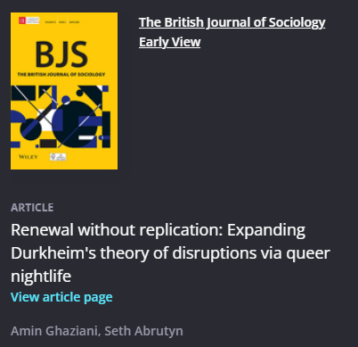 Amin_Ghaziani's tweet photo. .@seth_abrutyn & I took Durkheim out to an underground queer party--and the night raised discipline-defining questions. Curious to know what he thought? #disruptions #Durkheim #queernightlife https://t.co/sJt3yomtZe @BJSociology @UBCSociology @LSEsociology @ASAtheory @ASACulture https://t.co/u3dHk592xM