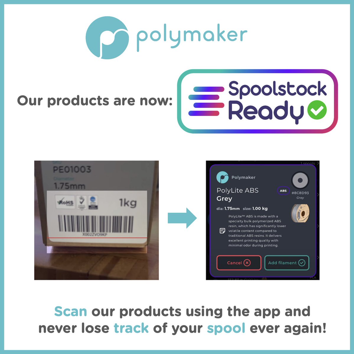 Polymaker_3D's tweet photo. Big announcement for anyone stocking 10+ spools of filament at home!!
Yes, you 👉🫣
Polymaker is now Spoolstock Ready! 🎉
@spoolstock is an IOS/Android app providing the most efficient filament management solution:
https://t.co/DPvyt9QnNB
No more buying filament you already had! https://t.co/MXi4Q6ODM4