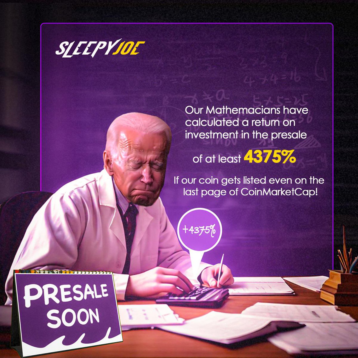 Sleepy_JoeCoin's tweet photo. 💤 Our hired Indians, um, mathematicians, calculated that if we even make it to the last page of CoinMarketCap, our ROI will be at least 4375%! 💸😍

🔢 Check out the math in the comments! 👇

#CryptoFun #SleepyJoe #ROI #CoinMarketCap #MEMECOİN https://t.co/u9NXOuHEVP