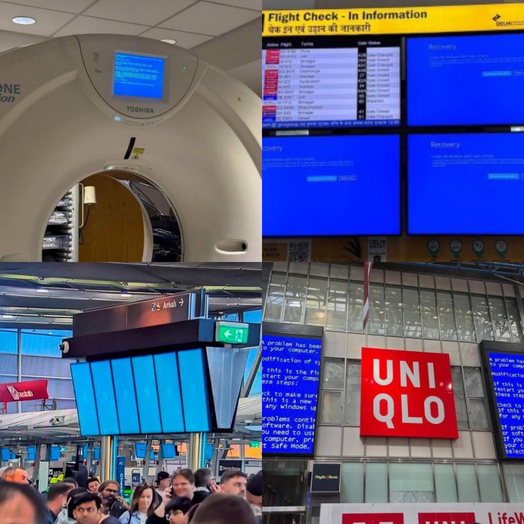 MinutoAMinutoC's tweet photo. #Tecnología • Aeropuertos sin vuelos, pantallas sin servicio, bancos sin tranferencias, trenes sin salidas, garitas de migración cerradas, todo debido al fallo mundial de Windows Microsoft #Crowdstrike.

Uno de los apagones cibernéticos más grandes de la historia. https://t.co/8abkgQZEZV