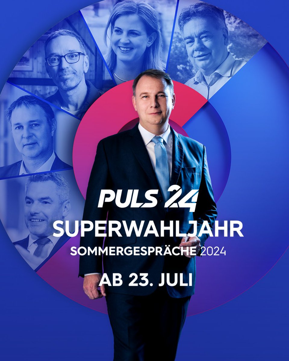 Die #Sommergespräche auf PULS 24 und PULS 4 stehen kurz bevor. Als Erstes ist am Dienstag Vizekanzler und Grünen-Chef Werner Kogler an der Reihe. #Superwahljahr #KlareWorte 

Ab 23. Juli, moderiert von Meinrad Knapp, auf #PULS24, PULS 4 und JOYN