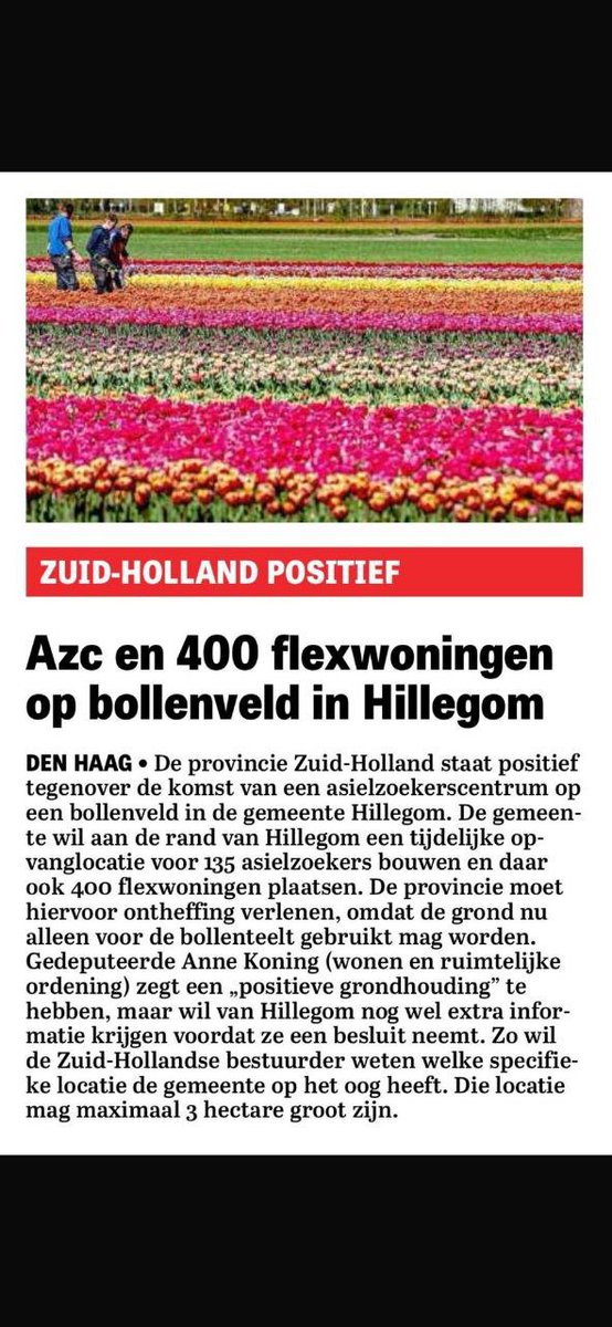 AZC en 400 flexwoningen op bollenveld in Hollegom.

Echt alles moet stuk