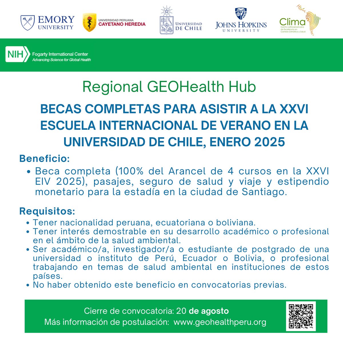 ClimaUpch's tweet photo. ¡Vuelven las becas completas para la XXVI Escuela Internacional de Verano en la Universidad de Chile, enero 2025! 🇨🇱

📚 La beca incluye 4 cursos, pasajes y un estipendio. Exclusiva para peruanos, ecuatorianos y bolivianos.

Más información 👉 https://t.co/QCqK74dzKL https://t.co/1pvrhwEOqS