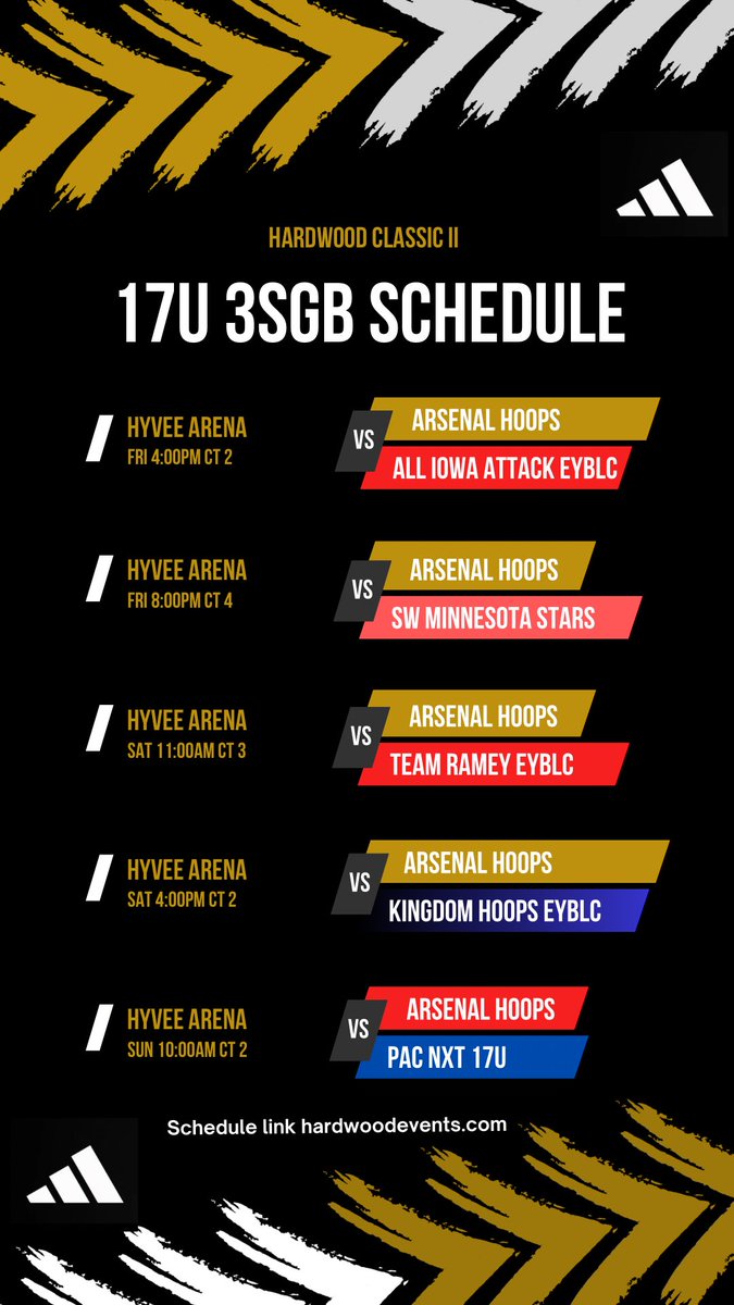ArsenalHoops's tweet photo. 17U Gold Roster &amp; Schedule 
📍 Hyvee Arena
🏀 Harwood Classic II https://t.co/CV59ARmvZV