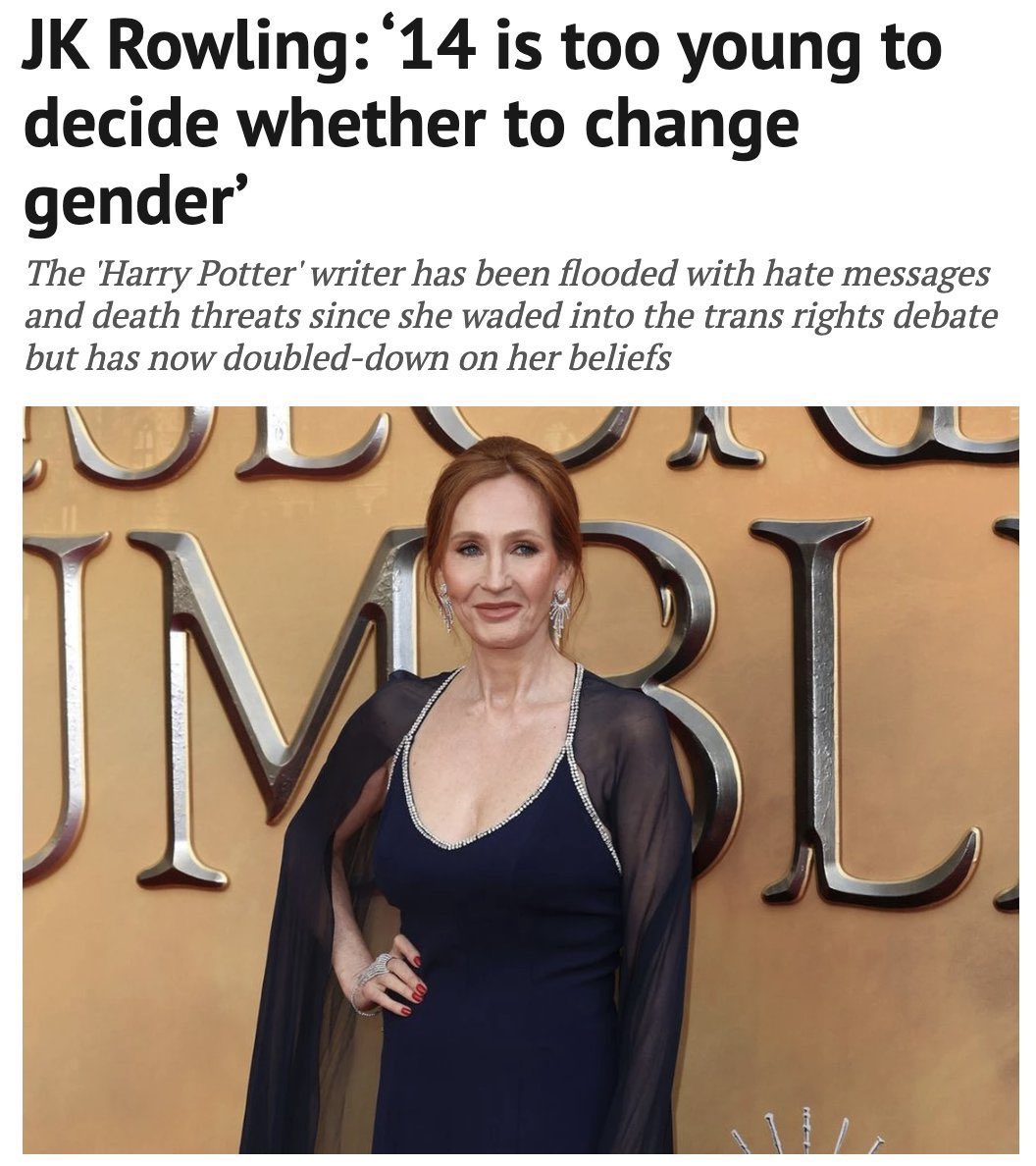 The Rabbit Hole (@therabbithole84) on Twitter photo <a href="/elonmusk/">Elon Musk</a> <a href="/jk_rowling/">J.K. Rowling</a> "I don’t believe that even a 14-year-old can truly understand what the loss of their fertility is. At 14 I would have said that I didn’t want children but (motherhood) has been the most joyful, wonderful thing in my life."
― JK Rowling (<a href="/jk_rowling/">J.K. Rowling</a>) <a href="/elonmusk/">Elon Musk</a> <a href="/jk_rowling/">J.K. Rowling</a> "I don’t believe that even a 14-year-old can truly understand what the loss of their fertility is. At 14 I would have said that I didn’t want children but (motherhood) has been the most joyful, wonderful thing in my life."
― JK Rowling (<a href="/jk_rowling/">J.K. Rowling</a>)