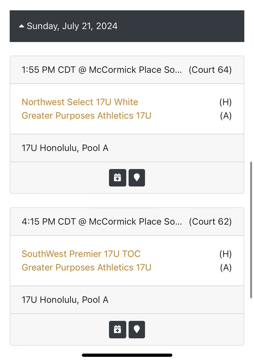 Here’s my schedule for Nike Tournament of Champions in Chicago!!! Can’t wait to compete!