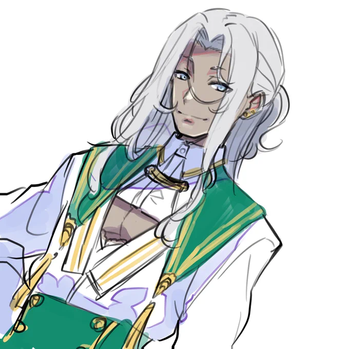 頼む…!褐色白髪ファンタジー衣装でドキッとする肌の露出してるお兄さんを描いてくれ…!!と魔王仲間に頼まれたので描いた魔王合ってるんである…? 