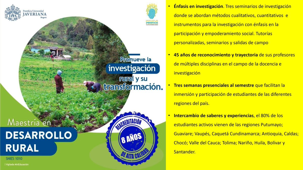 neidyclavijo's tweet photo. #Maestría en #DesarrolloRural de @earJaveriana. 
🚨Cerramos inscripciones este lunes. Iniciamos clase el 29 de julio. 45 años formando los mejores al servicio de la ruralidad colombiana y latinoamericana @UniJaveriana @MPEREZRURURBAN @mafarahq https://t.co/Q5HLNnIXOR