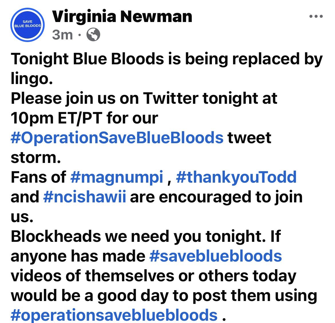 VirginiaInCal's tweet photo. #BlueBloods #SaveBlueBloods #OperationSaveBlueBloods #HireThemBackCBS @BlueBloods_CBS @CBSTVStudios @paramountco @Skydance @DonnieWahlberg https://t.co/eNK0f8BZ2U