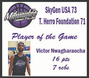 SkyGen USA defeated T. Herro Foundation 73-71 led by Carlin Dupree <a href="/dupreeDaKidd/">Carlin Dupree</a> with 17pts &amp; 9rebs and Victor Nwagbaraocha <a href="/Kingbossvinny3/">Victor Nwagbaraocha</a>  with 16pts &amp; 7rebs. Herro Foundation was led by Jaylin Scott <a href="/2jaylin_/">Jaylin scott</a> with 17pts.