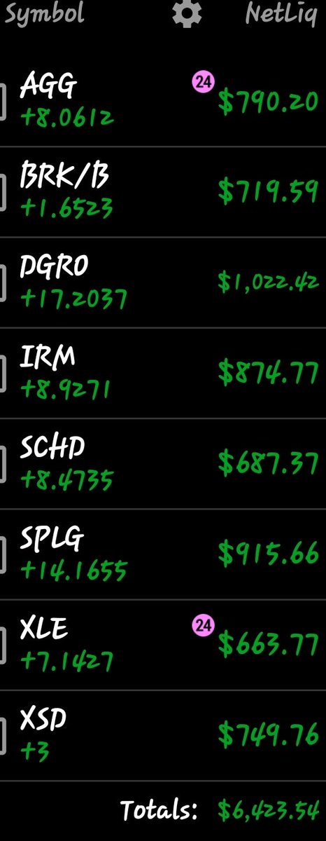 #HSA holdings 
$IRM $BRKB $DGRO $SPLG $SCHD $XLE $XSD $AGG