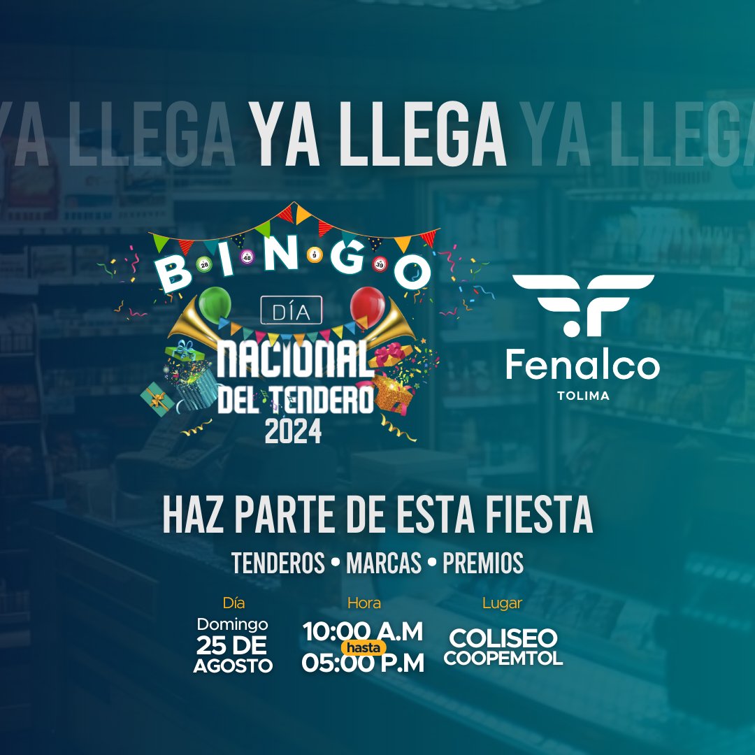 ¡Prepárate para un día lleno de diversión y premios! 🎉

Únete a nosotros, celebra junto a los tenderos y sus familias. Disfruta de música en vivo, stands de activación de marca y un emocionante bingo con más de $30 millones en premios. ¡No te lo puedes perder!