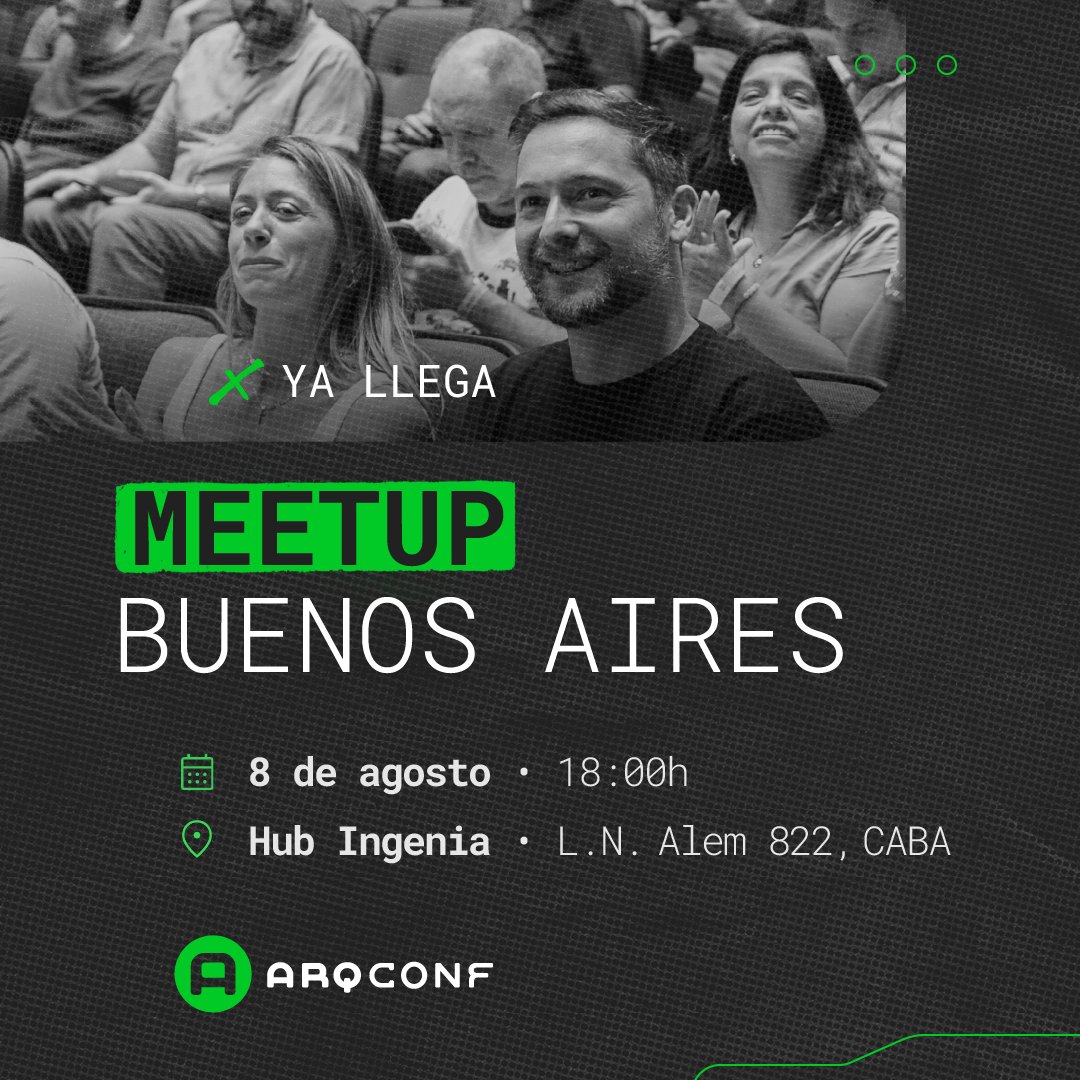 Muy pronto 👉 ¡un nuevo MeetUp está llegando, esta vez... en BUENOS AIRES! 📢 Vas a poder ser parte y conectar con speakers destacados y referentes de la industria. Stay tuned🤓
#MEETUP #ARQCONF2024