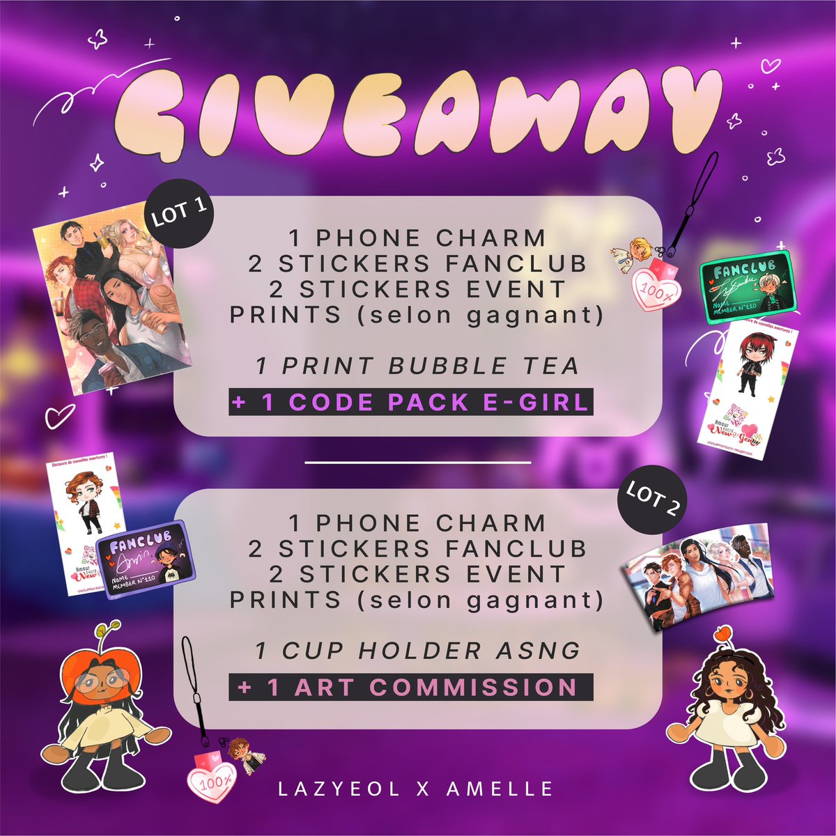 LazyeoI's tweet photo. ✨GIVEAWAY AMOUR SUCRÉ✨

Devinez qui organise un concours avec la jolie Amelle pour vous faire gagner des goodies AS ? 💖 On espère que ça vous plaira 🥹

Pour participer :
🌱 Follow @LazyeoI &amp; @PRIMADONNAMELLE
🔁 Like &amp; RT ce post
💬 Commente ton CDC !

TAS: 26/07 - 2 GAGNANTS https://t.co/JsplYhNrxh