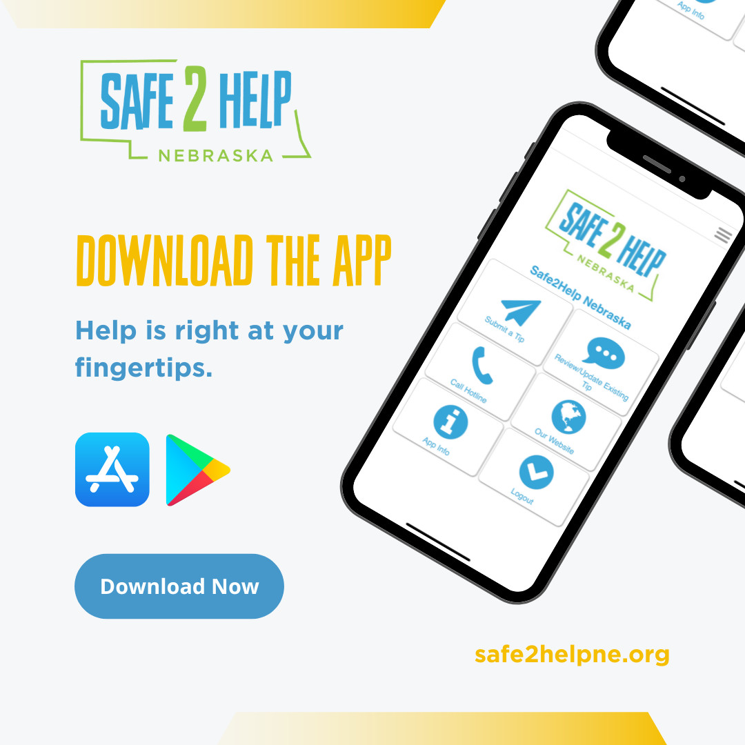 Safe2HelpNE's tweet photo. Help is at your fingertips. Download the Safe2Help app on iPhone or Android to report any safety concerns anonymously. 👉📱
Search "Safe2Help" in the App Store or Google Play. #Safe2Help https://t.co/ZGZyFRMRYG