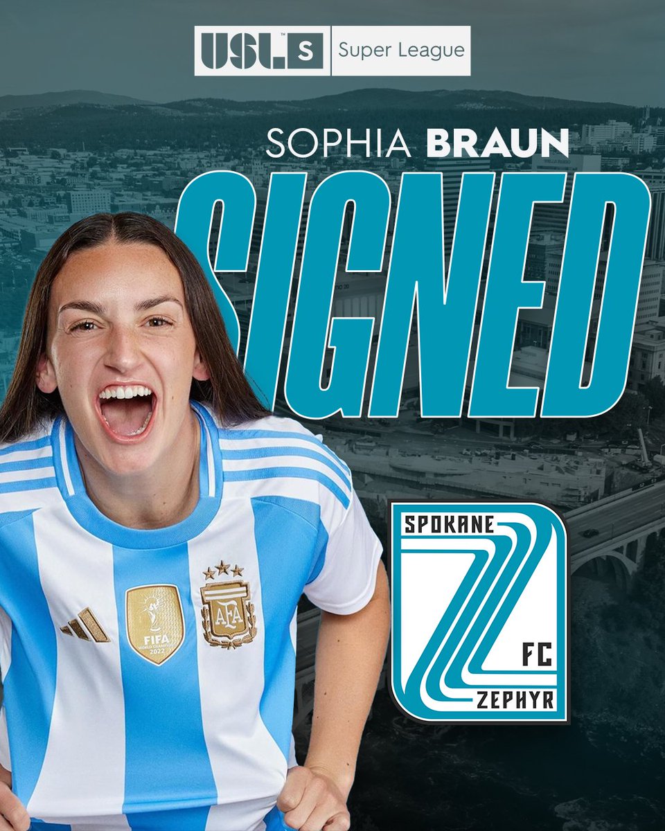 USL Super League (@uslsuperleague) on Twitter photo Bringing <a href="/FIFAWWC/">FIFA Women's World Cup</a> experience to the inaugural squad! ✨
🇦🇷 <a href="/Argentina/">🇦🇷 Selección Argentina ⭐⭐⭐</a> international <a href="/sophiebraun18/">Sophie</a> has joined <a href="/spokanezephyrfc/">Spokane Zephyr FC</a> on loan from KC Current 🤝 Bringing <a href="/FIFAWWC/">FIFA Women's World Cup</a> experience to the inaugural squad! ✨
🇦🇷 <a href="/Argentina/">🇦🇷 Selección Argentina ⭐⭐⭐</a> international <a href="/sophiebraun18/">Sophie</a> has joined <a href="/spokanezephyrfc/">Spokane Zephyr FC</a> on loan from KC Current 🤝