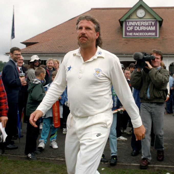 PictureSporting's tweet image. On July 19th 1993 Ian Botham bowed out as a player at the Racecourse Ground as Durham played the Australians.  By this time he was a shadow of the great allrounder he had been but unsurprisingly there was widespread media coverage. He scored 32 and took 0 for 21 and 0 for 45