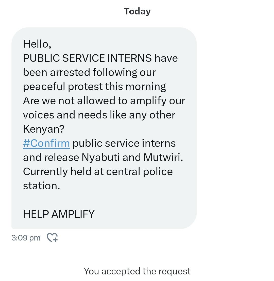 MigosiAmbrose's tweet photo. #internsforinterns 
#occupyPSC
#OccupyEverywhere
Confirm Government Interns not
Use and Dump!

Meanwhile @FaithOdhiambo8 @HEBabuOwino 
Here is a missed call for You!
Tupatane Tuesday 
Gen z
#Maandamano 
Cc @bevalynekwambo3 https://t.co/ippBjyPtny