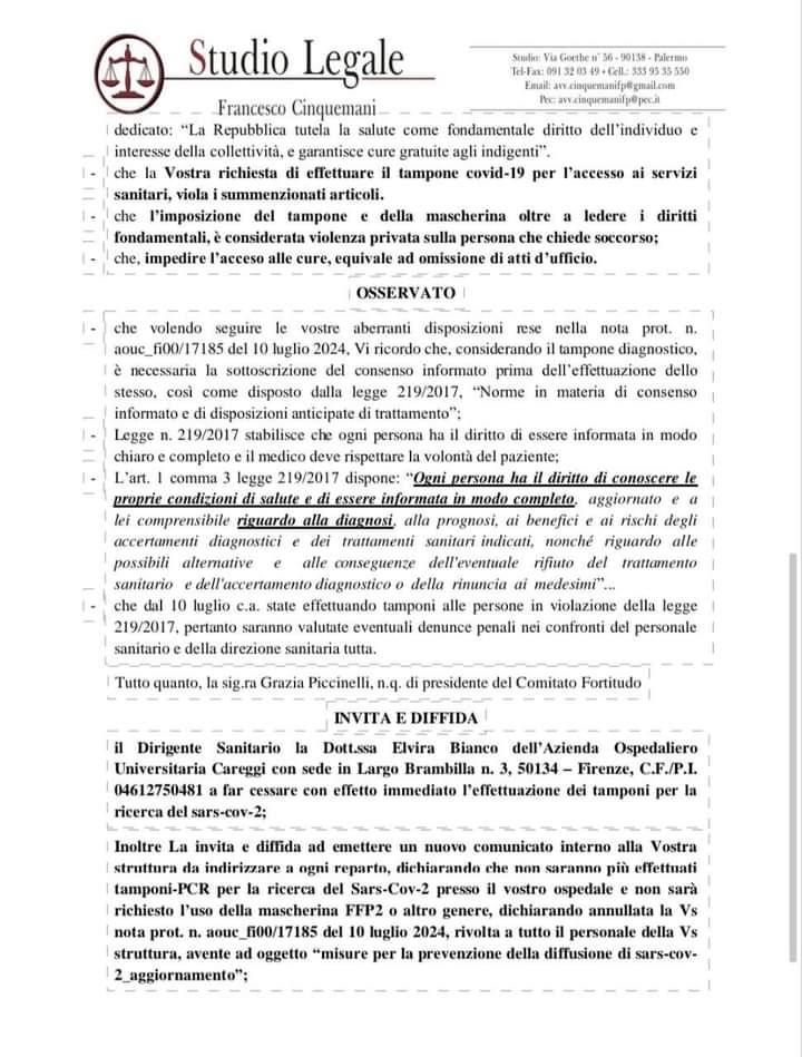 itsmeback_'s tweet photo. Diffida dell'avvocato Francesco Cinquemani.

Potete utilizzarla per difendervi nelle strutture ospedaliere qualora vi venga imposto qualcosa di illegittimo.

⭕Comitato Fortitudo

👇👇👇 https://t.co/qrs0XFf4qX