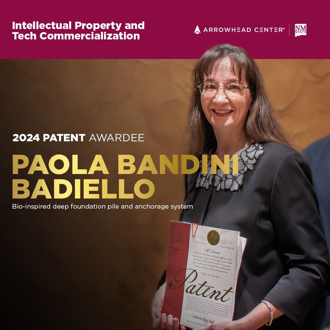 ATI_Arrowhead's tweet photo. #ArrowheadCenter supports #innovation by bringing transformative research, like Paola Bandini Badiello’s bio-inspired deep foundation pile and anchorage system, to the market.
Learn how we support creative efforts and protect #intellectualproperty: https://t.co/v144BFrOPs https://t.co/Ofn11oRu3B