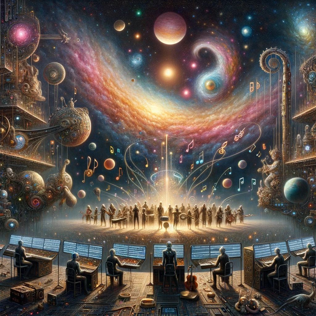 HumanAIArt's tweet photo. Midjourney vs Dall-E: "Symphony of Stars"
Join a cosmic concert where humans and AI create music among the stars. A scene of harmony and creativity in a universal symphony.

#CosmicConcert #CyberpunkArt #SciFi #AI #DigitalArt https://t.co/SqnU9UYVfo