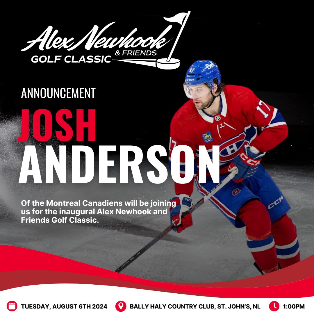 Alex Newhook Golf Classic (@angolfclassic) on Twitter photo Announcement! 📣
We are pleased to announce that Josh Anderson of the Montreal Canadiens will also be one of our many special guests for the inaugural Alex Newhook & Friends Golf Classic!
Big thanks to Josh for helping us raise funds for our local charities!
<a href="/AlexNewhook_/">Alex Newhook</a> Announcement! 📣
We are pleased to announce that Josh Anderson of the Montreal Canadiens will also be one of our many special guests for the inaugural Alex Newhook & Friends Golf Classic!
Big thanks to Josh for helping us raise funds for our local charities!
<a href="/AlexNewhook_/">Alex Newhook</a>