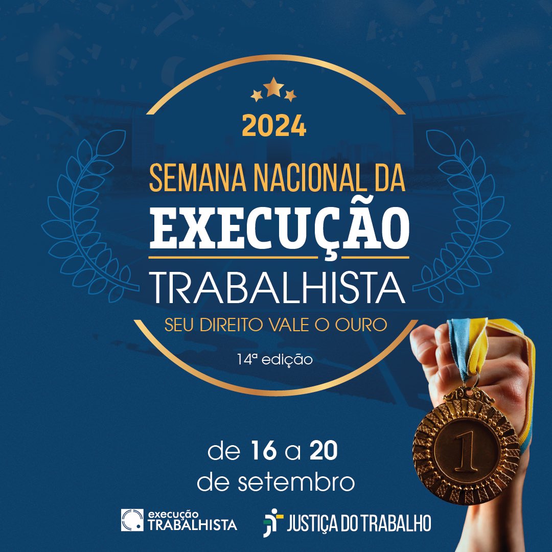 A 14ª Semana Nacional da Execução Trabalhista acontecerá de 16 a 20 de setembro. Este ano o slogan é “Seu Direito Vale o Ouro”, em alusão à efetividade da ação trabalhista que ocorre quando o trabalhador(a) recebe os valores determinados em juízo. 
Leia em trt18.jus.br