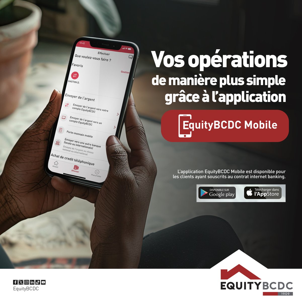 EquityBCDC's tweet image. C&apos;est le début du week-end 🎉 ! Effectuez vos opérations bancaires en toute autonomie avec votre application EquityBCDC Mobile.

Pour en profiter, rendez-vous en agence pour activer le Mobile Banking gratuitement.

#equitybcdc #applicationmobile