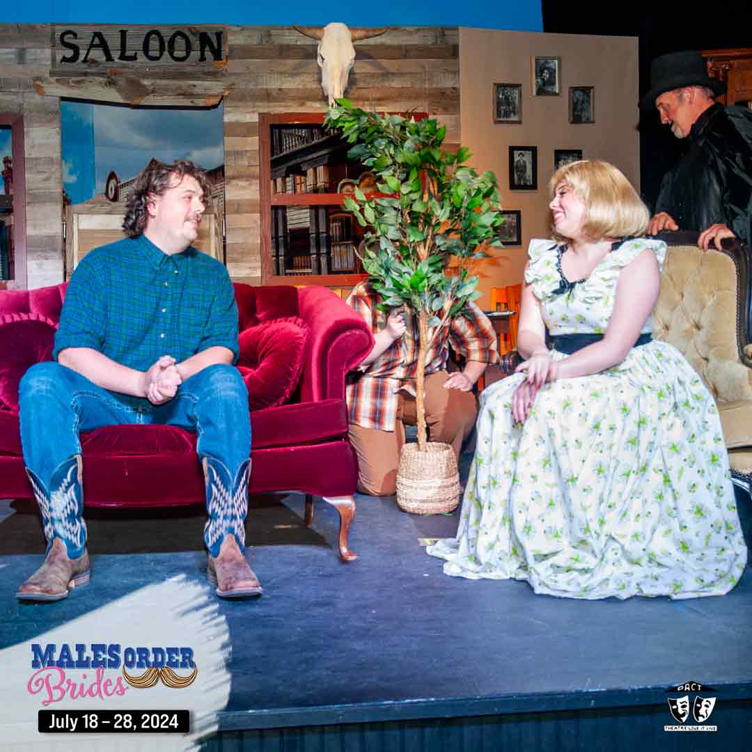 PACTheatre's tweet photo. In MALES ORDER BRIDES, villains attempt to outsmart heroes, love conquers all, and laughter - and popcorn - fill the air. Tickets: https://t.co/8mhXR3UuII. July 18 - 28, 2024. https://t.co/7bt2AAvKEh