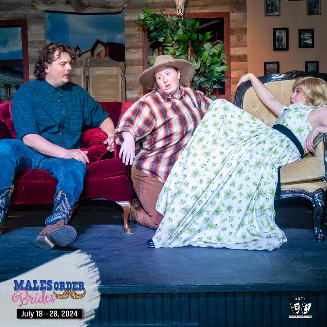 PACTheatre's tweet photo. In MALES ORDER BRIDES, villains attempt to outsmart heroes, love conquers all, and laughter - and popcorn - fill the air. Tickets: https://t.co/8mhXR3UuII. July 18 - 28, 2024. https://t.co/7bt2AAvKEh