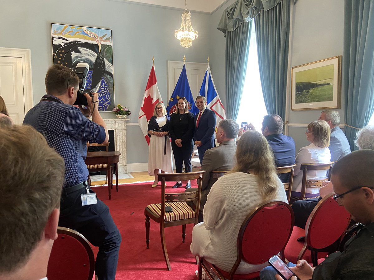 BenClearyNL's tweet photo. Sarah Stoodley is up. 

She has been sworn in as Minister Immigration, population growth and skills. 

Stoodley was at the helm of digital government. https://t.co/2xDYNvGYdX