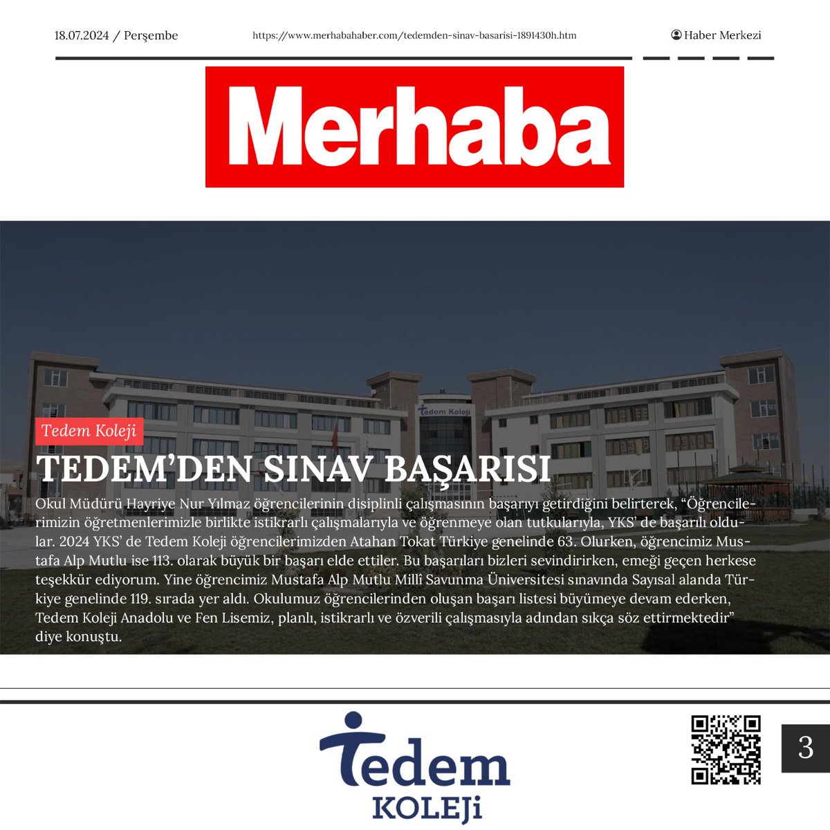 Basında Tedem Koleji Anadolu ve Fen Lisesi 🗞️🎥🎤

"Geleceğin liderlerini yetiştiriyoruz! 🌟 Tedem Koleji Anadolu ve Fen Lisesi'nde öğrencilerimiz başarıya giden yolda adım adım ilerliyor. #İlhamVer #TedemKoleji"
