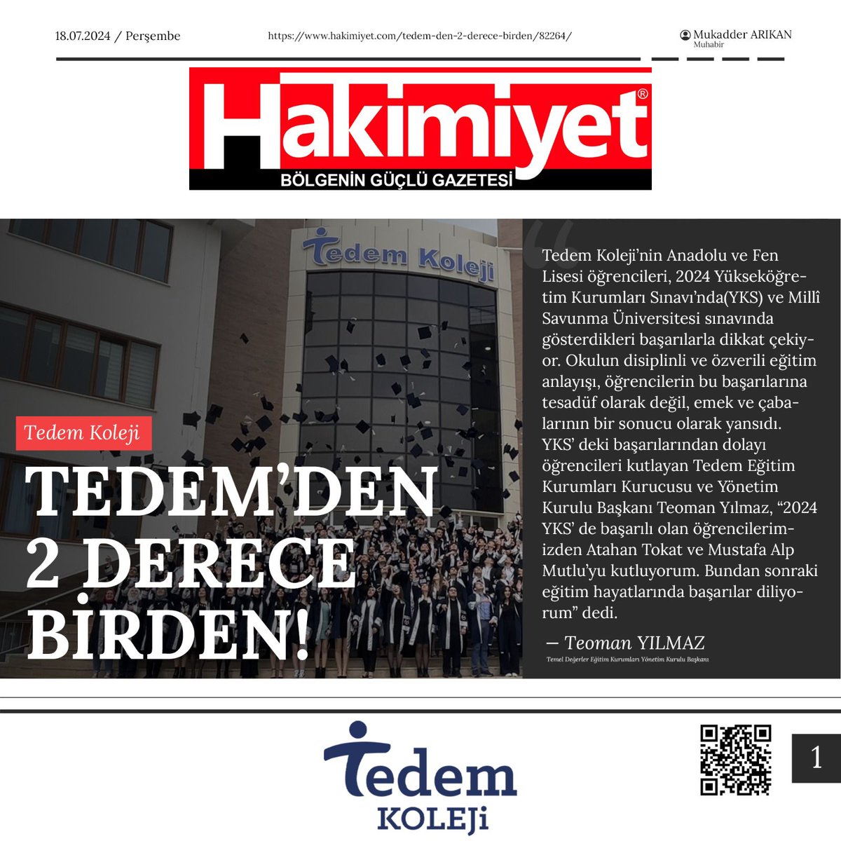 KonyaTedem's tweet photo. Basında Tedem Koleji Anadolu ve Fen Lisesi 🗞️🎥🎤

"Geleceğin liderlerini yetiştiriyoruz! 🌟 Tedem Koleji Anadolu ve Fen Lisesi'nde öğrencilerimiz başarıya giden yolda adım adım ilerliyor. #İlhamVer #TedemKoleji" https://t.co/W8mmNaFbNs