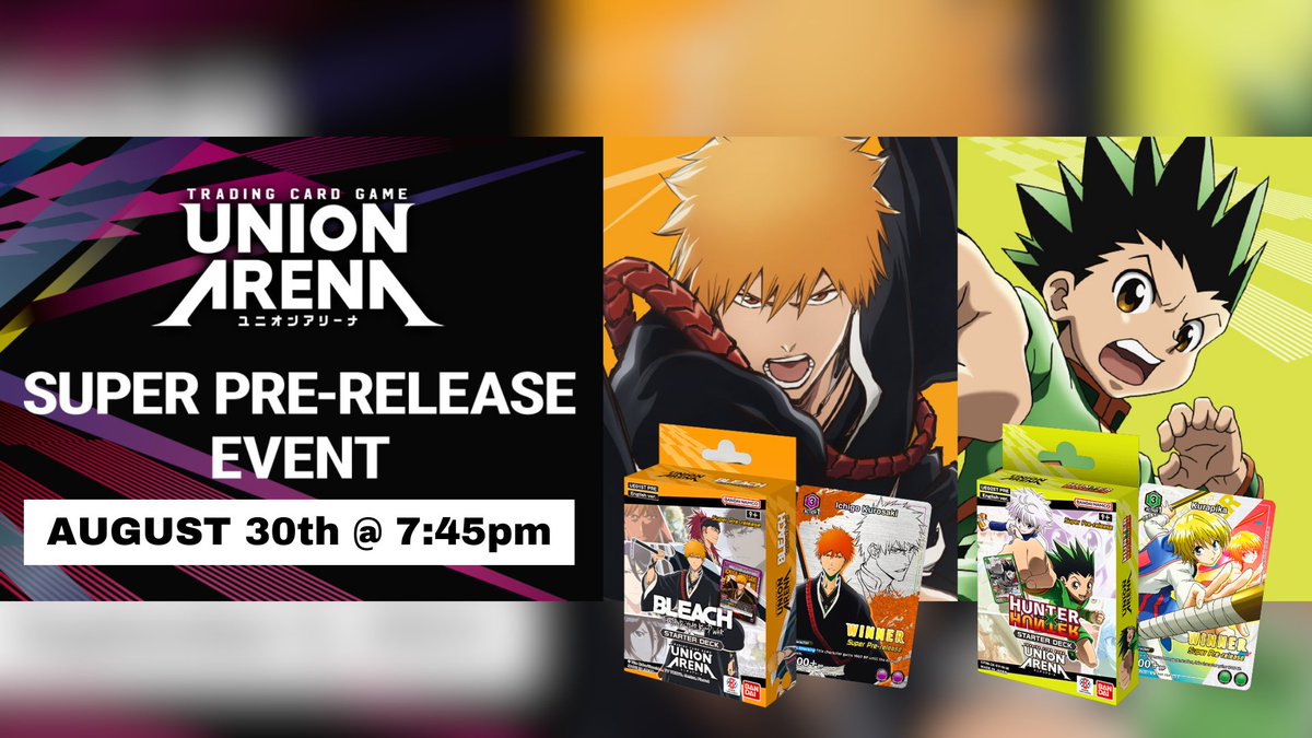 Sm0ke_N_Mirrors's tweet photo. 🔥 UNION ARENA Super Pre-Release Event 🔥
Join us for the first Union Arena event here at Smoke and Mirrors Hobby!!
August 30th at 745pm
https://t.co/PEIMz4HZtl
Details are in the description when you click the link!
#unionarenatcg #superprerelease https://t.co/zmkFCabvbO