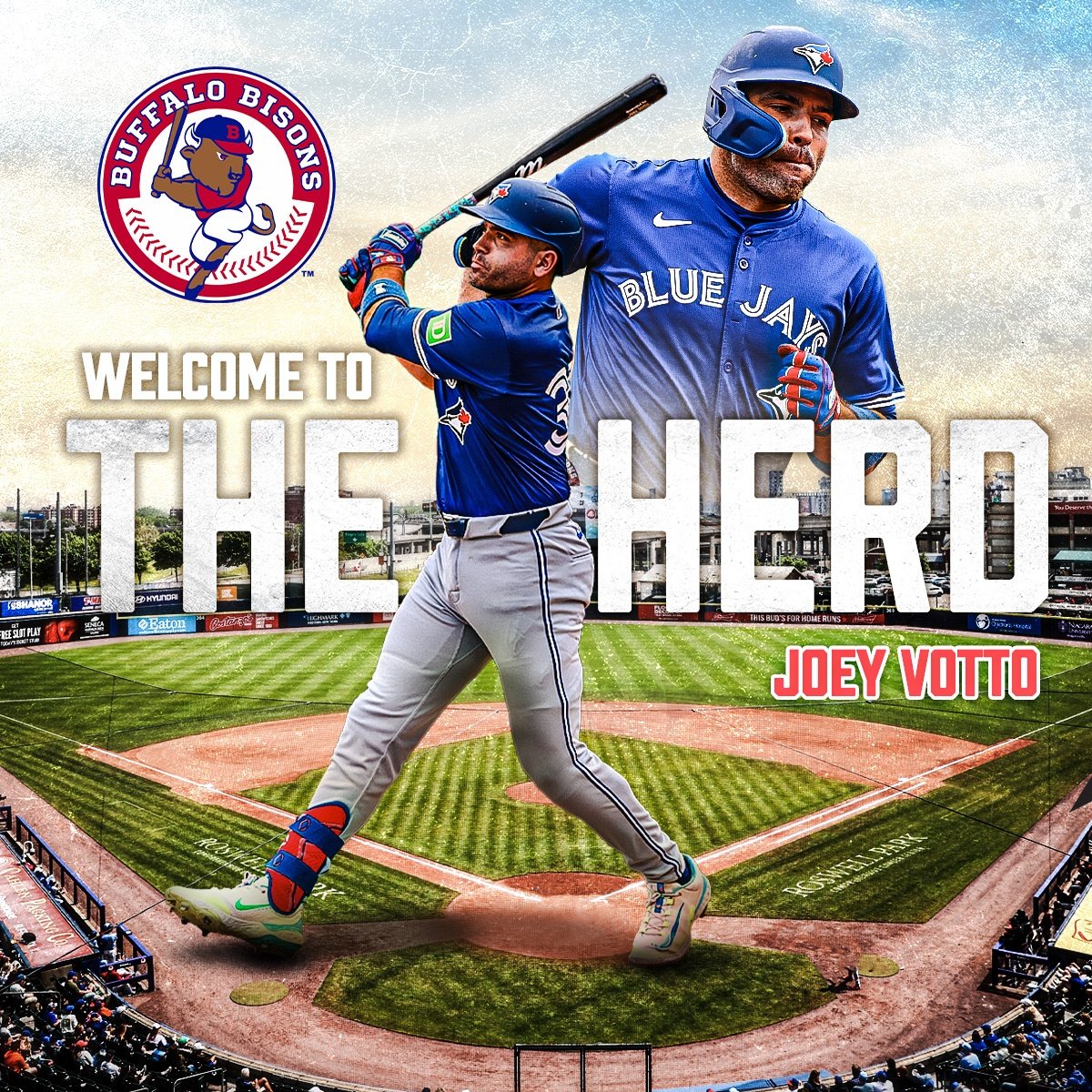 WINCINNATI_'s tweet photo. BREAKING: #BlueJays Joey Votto has been called up to AAA Buffalo after his rehab assignment. He'll start tonight for the Buffalo Bisons. https://t.co/5G9R2zKXfS