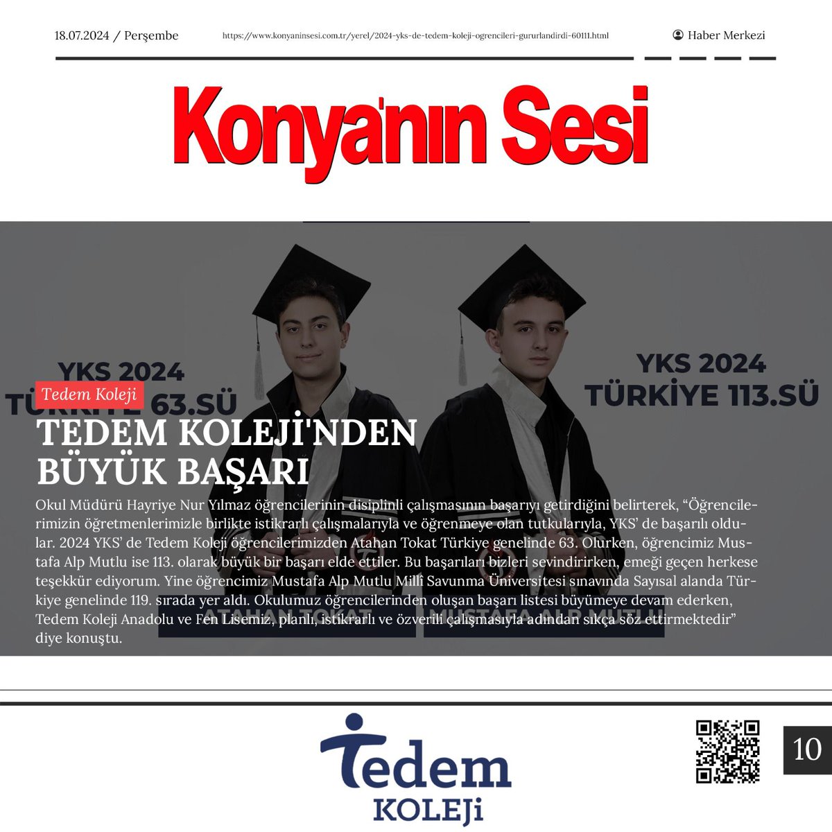 Basında Tedem Koleji Anadolu ve Fen Lisesi 🗞️🎥🎤

"Geleceğin liderlerini yetiştiriyoruz! 🌟 Tedem Koleji Anadolu ve Fen Lisesi'nde öğrencilerimiz başarıya giden yolda adım adım ilerliyor. #İlhamVer #TedemKoleji"