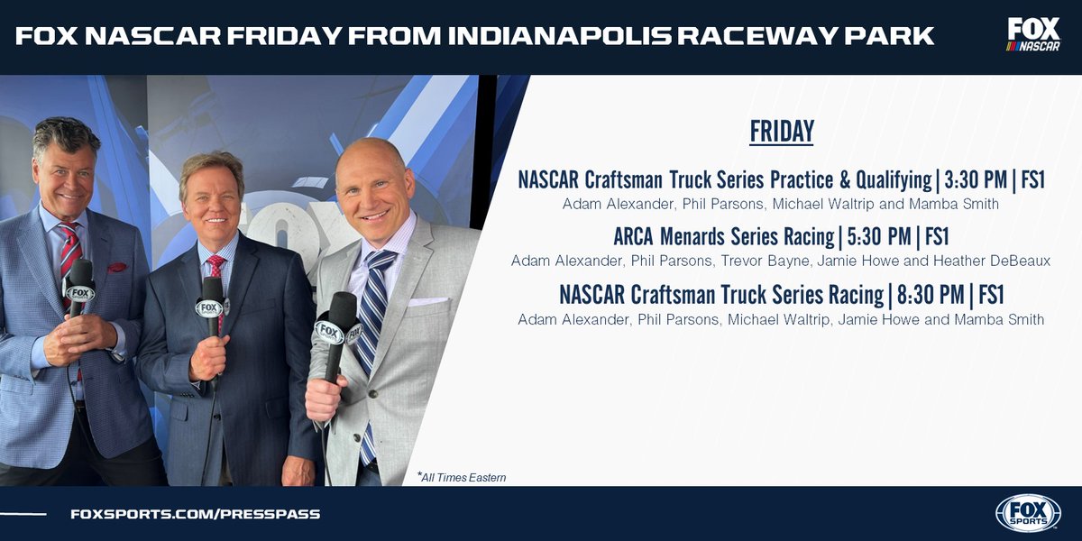 FOXSportsPR's tweet image. Big trucks, little bullring!

The @NASCAR_Trucks charge into Lucas Oil Indianapolis Raceway Park tonight for a race under the lights, capping a doubleheader with the @ARCA_Menards Series. Catch all the action on FS1!