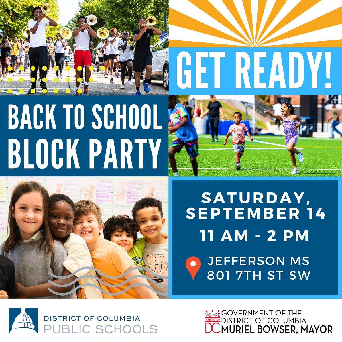 Mark your calendars! The DCPS Back to School Block Party is on Saturday, September 14, from 11 a.m.-2 p.m. at <a href="/JATrojans/">Jefferson Academy</a>! ☀️

Enjoy free food, activities for all ages, city resources, and student performances.

RSVP today ➡️ bit.ly/DCPSBlockParty… 🎉