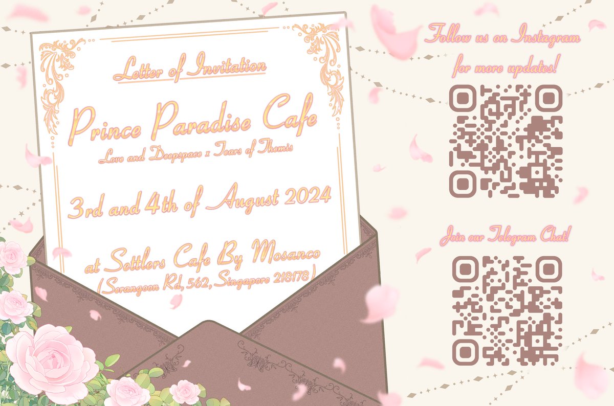 princeparasg's tweet photo. @TearsofThemisEN To Sg themis fans
We created our own "tot hoyofest" with Prince Paradise cafe
Is a LnD x ToT cosplay cafe with cosplayers serving you as your favourite boys with fun activities and good food
Still accepting registration now 💓
Do note tot is on 4 Aug 2pm to 330pn https://t.co/V0TthdFQ0w